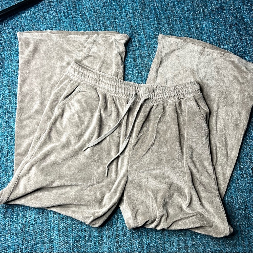 Beyond Yoga Tropez Pull On Terry Cloth Wide Leg Pants in Birch Brown Women's XL